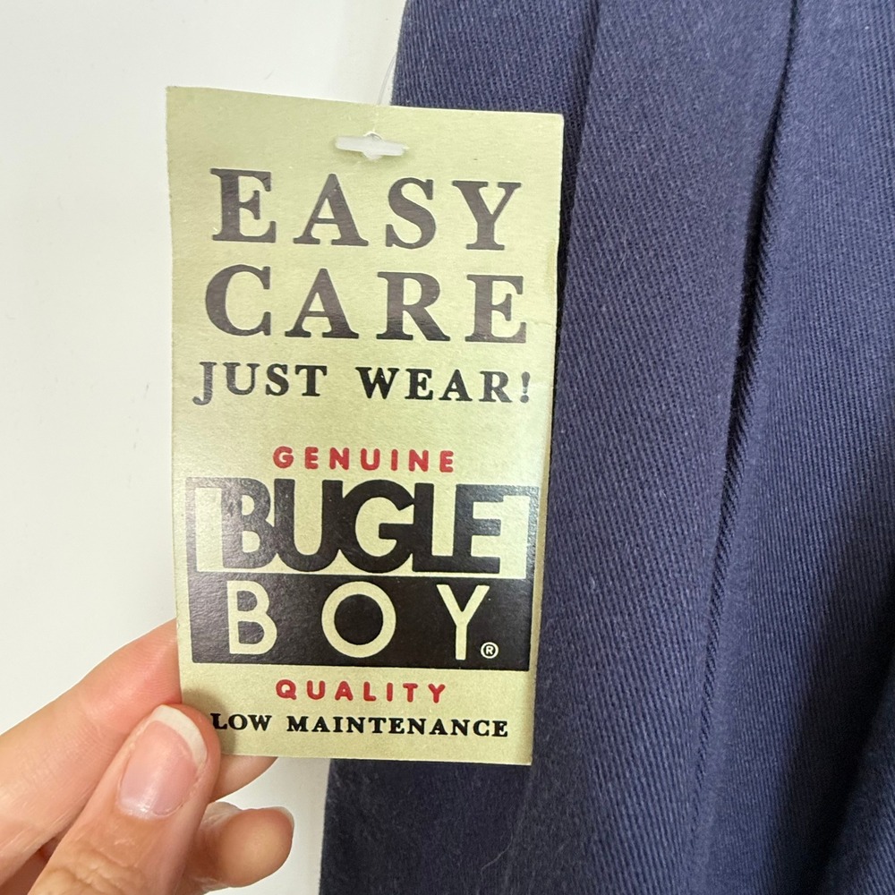 Vintage Bugle Boy Pants Mens 32W 34L Navy Blue Pleated Chino 90s Easy Care - Picture 6 of 9